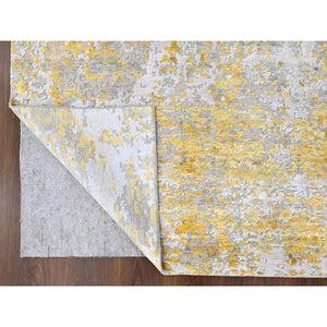 8'x9'9" Beige With Gold, Abstract Design, Wool And Silk, Hi-low Pile, Hand Knotted, Oriental Rug FWR60702
