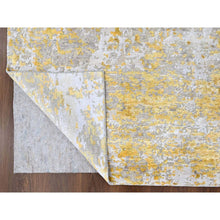 Load image into Gallery viewer, 8&#39;x9&#39;9&quot; Beige With Gold, Abstract Design, Wool And Silk, Hi-low Pile, Hand Knotted, Oriental Rug FWR60702