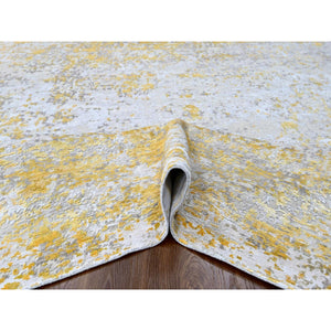 8'x9'9" Beige With Gold, Abstract Design, Wool And Silk, Hi-low Pile, Hand Knotted, Oriental Rug FWR60702