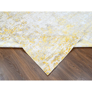 8'x9'9" Beige With Gold, Abstract Design, Wool And Silk, Hi-low Pile, Hand Knotted, Oriental Rug FWR60702
