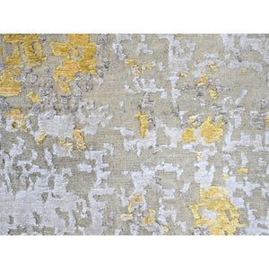8'x9'9" Beige With Gold, Abstract Design, Wool And Silk, Hi-low Pile, Hand Knotted, Oriental Rug FWR60702