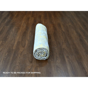 8'x9'9" Beige With Gold, Abstract Design, Wool And Silk, Hi-low Pile, Hand Knotted, Oriental Rug FWR60702
