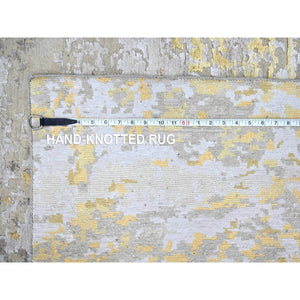 8'x9'9" Beige With Gold, Abstract Design, Wool And Silk, Hi-low Pile, Hand Knotted, Oriental Rug FWR60702