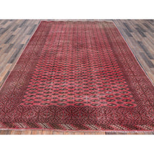 Load image into Gallery viewer, 6&#39;4&quot;x9&#39;3&quot; Blush Red, Overdyed Vintage Turkoman With Intricate Repetitive Gul Motif Pattern, Worn Down, Sheared Low, Zero Pile, Sides And Ends Professionally Secured, Hand Knotted, 100% Wool, Oriental Rug FWR6066