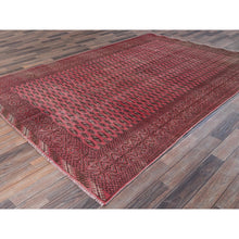 Load image into Gallery viewer, 6&#39;4&quot;x9&#39;3&quot; Blush Red, Overdyed Vintage Turkoman With Intricate Repetitive Gul Motif Pattern, Worn Down, Sheared Low, Zero Pile, Sides And Ends Professionally Secured, Hand Knotted, 100% Wool, Oriental Rug FWR6066