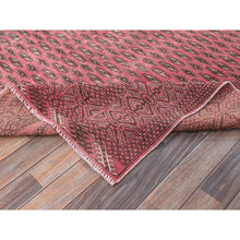 Load image into Gallery viewer, 6&#39;4&quot;x9&#39;3&quot; Blush Red, Overdyed Vintage Turkoman With Intricate Repetitive Gul Motif Pattern, Worn Down, Sheared Low, Zero Pile, Sides And Ends Professionally Secured, Hand Knotted, 100% Wool, Oriental Rug FWR6066