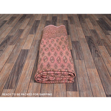 Load image into Gallery viewer, 6&#39;4&quot;x9&#39;3&quot; Blush Red, Overdyed Vintage Turkoman With Intricate Repetitive Gul Motif Pattern, Worn Down, Sheared Low, Zero Pile, Sides And Ends Professionally Secured, Hand Knotted, 100% Wool, Oriental Rug FWR6066