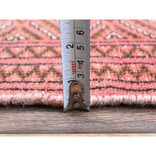 Load image into Gallery viewer, 6&#39;4&quot;x9&#39;3&quot; Blush Red, Overdyed Vintage Turkoman With Intricate Repetitive Gul Motif Pattern, Worn Down, Sheared Low, Zero Pile, Sides And Ends Professionally Secured, Hand Knotted, 100% Wool, Oriental Rug FWR6066