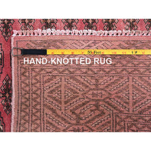 Load image into Gallery viewer, 6&#39;4&quot;x9&#39;3&quot; Blush Red, Overdyed Vintage Turkoman With Intricate Repetitive Gul Motif Pattern, Worn Down, Sheared Low, Zero Pile, Sides And Ends Professionally Secured, Hand Knotted, 100% Wool, Oriental Rug FWR6066