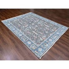 Load image into Gallery viewer, 7&#39;8&quot;x9&#39;6&quot; Charcoal Black, Cropped Thin, Antiqued Zeigler Mahal with Zero Pile, Hand Knotted, 100% Wool, Oriental Rug FWR60804