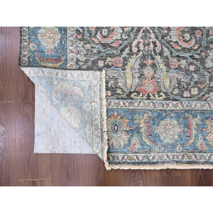 7'8"x9'6" Charcoal Black, Cropped Thin, Antiqued Zeigler Mahal with Zero Pile, Hand Knotted, 100% Wool, Oriental Rug FWR60804