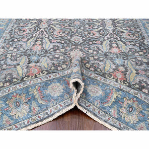7'8"x9'6" Charcoal Black, Cropped Thin, Antiqued Zeigler Mahal with Zero Pile, Hand Knotted, 100% Wool, Oriental Rug FWR60804