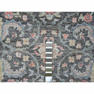 7'8"x9'6" Charcoal Black, Cropped Thin, Antiqued Zeigler Mahal with Zero Pile, Hand Knotted, 100% Wool, Oriental Rug FWR60804