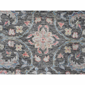 7'8"x9'6" Charcoal Black, Cropped Thin, Antiqued Zeigler Mahal with Zero Pile, Hand Knotted, 100% Wool, Oriental Rug FWR60804