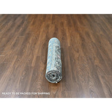 Load image into Gallery viewer, 7&#39;8&quot;x9&#39;6&quot; Charcoal Black, Cropped Thin, Antiqued Zeigler Mahal with Zero Pile, Hand Knotted, 100% Wool, Oriental Rug FWR60804