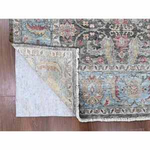 8'6"x11'5" Charcoal Black, Abrash Persian Design, 100% Pure Wool, Zero Pile, Shaved Low, Hand Knotted, Oriental Rug FWR60810