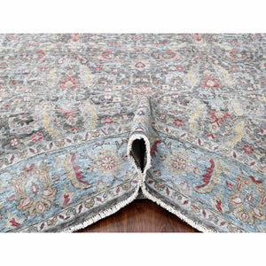 8'6"x11'5" Charcoal Black, Abrash Persian Design, 100% Pure Wool, Zero Pile, Shaved Low, Hand Knotted, Oriental Rug FWR60810
