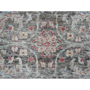 8'6"x11'5" Charcoal Black, Abrash Persian Design, 100% Pure Wool, Zero Pile, Shaved Low, Hand Knotted, Oriental Rug FWR60810