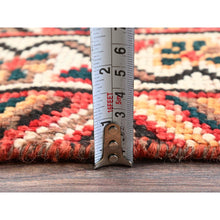 Load image into Gallery viewer, 7&#39;1&quot;x9&#39;9&quot; Imperial Red, Vintage Persian Shiraz With Geometric Medallions, Small Bird Figurines, Worn Down, Sheared Low, Zero Pile, Sides And Ends Professionally Secured, Hand Knotted, 100% Wool, Oriental Rug FWR6078