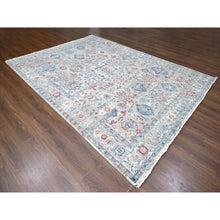 Load image into Gallery viewer, 8&#39;9&quot;x11&#39;9&quot; Shades Of Blue, Antiqued Tabriz Design, Distressed With Abrash, Zero Pile, Shaved Low, 100% Wool, Hand Knotted, Oriental Rug FWR60852