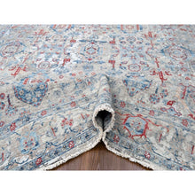 Load image into Gallery viewer, 8&#39;9&quot;x11&#39;9&quot; Shades Of Blue, Antiqued Tabriz Design, Distressed With Abrash, Zero Pile, Shaved Low, 100% Wool, Hand Knotted, Oriental Rug FWR60852