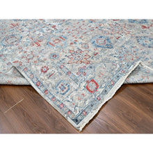 Load image into Gallery viewer, 8&#39;9&quot;x11&#39;9&quot; Shades Of Blue, Antiqued Tabriz Design, Distressed With Abrash, Zero Pile, Shaved Low, 100% Wool, Hand Knotted, Oriental Rug FWR60852