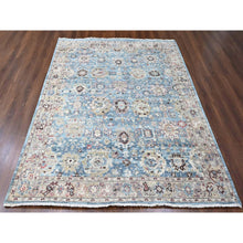 Load image into Gallery viewer, 7&#39;8&quot;x9&#39;8&quot; Maya Blue, Antiqued Tabriz With All Over Leaf Design, Distressed, Zero Pile, Shaved Low, Pure Wool, Hand Knotted, Oriental Rug FWR60876