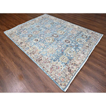 Load image into Gallery viewer, 7&#39;8&quot;x9&#39;8&quot; Maya Blue, Antiqued Tabriz with All Over Leaf Design, Distressed, Zero Pile, Shaved Low, Pure Wool, Hand Knotted, Oriental Rug FWR60876
