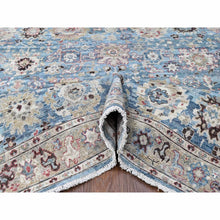 Load image into Gallery viewer, 7&#39;8&quot;x9&#39;8&quot; Maya Blue, Antiqued Tabriz with All Over Leaf Design, Distressed, Zero Pile, Shaved Low, Pure Wool, Hand Knotted, Oriental Rug FWR60876