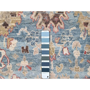7'8"x9'8" Maya Blue, Antiqued Tabriz with All Over Leaf Design, Distressed, Zero Pile, Shaved Low, Pure Wool, Hand Knotted, Oriental Rug FWR60876