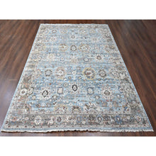Load image into Gallery viewer, 9&#39;x11&#39;9&quot; Ruddy Blue, Antiqued Persian Ziegler Mahal Design, Distressed, All Over Leaf Pattern, Zero Pile, Shaved Low, 100% Wool, Hand Knotted, Oriental Rug FWR60882