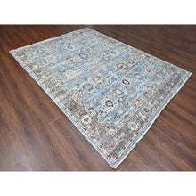 Load image into Gallery viewer, 9&#39;x11&#39;9&quot; Ruddy Blue, Antiqued Persian Ziegler Mahal Design, Distressed, All Over Leaf Pattern, Zero Pile, Shaved Low, 100% Wool, Hand Knotted, Oriental Rug FWR60882