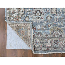 Load image into Gallery viewer, 9&#39;x11&#39;9&quot; Ruddy Blue, Antiqued Persian Ziegler Mahal Design, Distressed, All Over Leaf Pattern, Zero Pile, Shaved Low, 100% Wool, Hand Knotted, Oriental Rug FWR60882