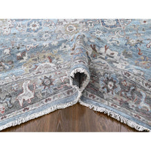 Load image into Gallery viewer, 9&#39;x11&#39;9&quot; Ruddy Blue, Antiqued Persian Ziegler Mahal Design, Distressed, All Over Leaf Pattern, Zero Pile, Shaved Low, 100% Wool, Hand Knotted, Oriental Rug FWR60882