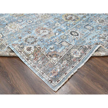 Load image into Gallery viewer, 9&#39;x11&#39;9&quot; Ruddy Blue, Antiqued Persian Ziegler Mahal Design, Distressed, All Over Leaf Pattern, Zero Pile, Shaved Low, 100% Wool, Hand Knotted, Oriental Rug FWR60882