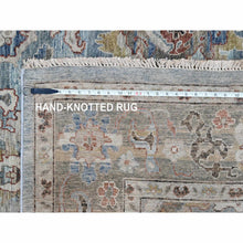 Load image into Gallery viewer, 9&#39;x11&#39;9&quot; Ruddy Blue, Antiqued Persian Ziegler Mahal Design, Distressed, All Over Leaf Pattern, Zero Pile, Shaved Low, 100% Wool, Hand Knotted, Oriental Rug FWR60882
