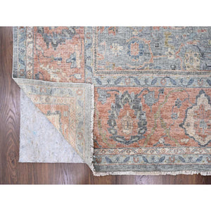 12'x14'10" Stone Blue, Antiqued Persian Ziegler Mahal Design, Distressed, Zero Pile, Shaved Low, 100% Wool, Hand Knotted, Oversized, Oriental Rug FWR60930