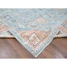 Load image into Gallery viewer, 12&#39;x14&#39;10&quot; Stone Blue, Antiqued Persian Ziegler Mahal Design, Distressed, Zero Pile, Shaved Low, 100% Wool, Hand Knotted, Oversized, Oriental Rug FWR60930