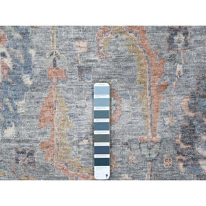 12'x14'10" Stone Blue, Antiqued Persian Ziegler Mahal Design, Distressed, Zero Pile, Shaved Low, 100% Wool, Hand Knotted, Oversized, Oriental Rug FWR60930