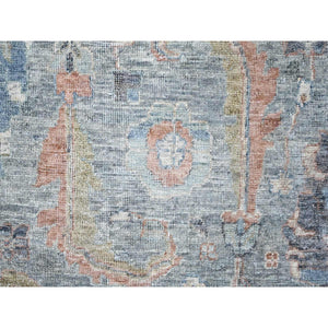 12'x14'10" Stone Blue, Antiqued Persian Ziegler Mahal Design, Distressed, Zero Pile, Shaved Low, 100% Wool, Hand Knotted, Oversized, Oriental Rug FWR60930