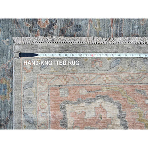 12'x14'10" Stone Blue, Antiqued Persian Ziegler Mahal Design, Distressed, Zero Pile, Shaved Low, 100% Wool, Hand Knotted, Oversized, Oriental Rug FWR60930