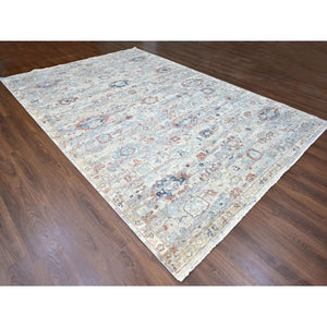 9'6"x13'7" Shades Of Gray, Abrash Persian With All Over Leaf Design, 100% Pure Wool, Zero Pile, Shaved Low, Hand Knotted, Oriental Rug FWR60948