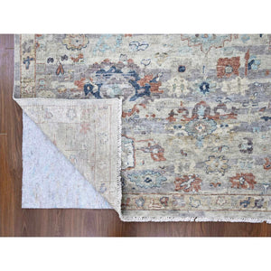 9'6"x13'7" Shades Of Gray, Abrash Persian With All Over Leaf Design, 100% Pure Wool, Zero Pile, Shaved Low, Hand Knotted, Oriental Rug FWR60948