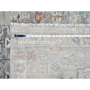 9'6"x13'7" Shades Of Gray, Abrash Persian With All Over Leaf Design, 100% Pure Wool, Zero Pile, Shaved Low, Hand Knotted, Oriental Rug FWR60948