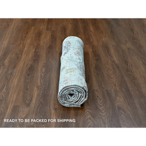 8'6"x11'3" Misty Gray, Abrash Persian With All Over Leaf Design, 100% Pure Wool, Zero Pile, Shaved Low, Hand Knotted, Oriental Rug FWR60954