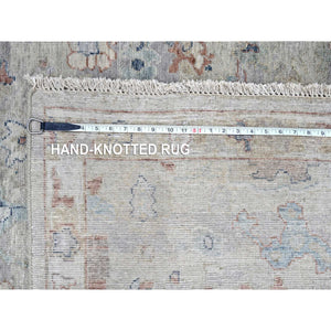 8'6"x11'3" Misty Gray, Abrash Persian With All Over Leaf Design, 100% Pure Wool, Zero Pile, Shaved Low, Hand Knotted, Oriental Rug FWR60954