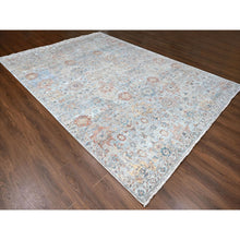 Load image into Gallery viewer, 9&#39;10&quot;x13&#39;10&quot; Misty Gray, Hand Knotted, Caucasian Gul Motifs, Zero Pile With Distinct Abrash, Distressed And Sheared Down, Pure Wool, Oriental Rug FWR61002