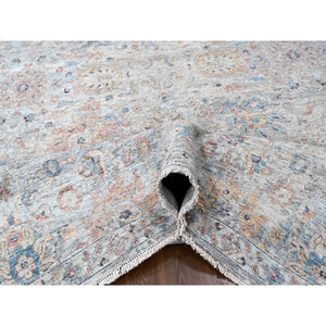 9'10"x13'10" Misty Gray, Hand Knotted, Caucasian Gul Motifs, Zero Pile With Distinct Abrash, Distressed And Sheared Down, Pure Wool, Oriental Rug FWR61002