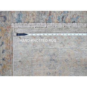9'10"x13'10" Misty Gray, Hand Knotted, Caucasian Gul Motifs, Zero Pile With Distinct Abrash, Distressed And Sheared Down, Pure Wool, Oriental Rug FWR61002