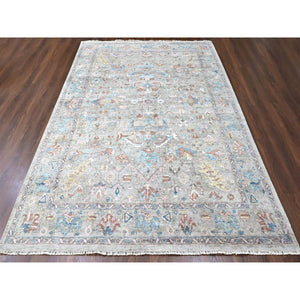 8'6"x11'3" Dark Vanilla Brown, Antiqued Tabriz With All Over Design, Distressed, Zero Pile, Shaved Low, 100% Wool, Hand Knotted, Oriental Rug FWR61014